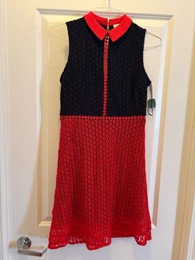 Simons Twik Lace Colorblock Dress Red Black Peter Pan Collar Size Medium